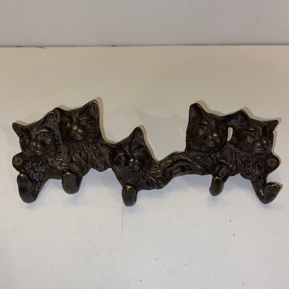 Brass Kittens Wall Hook, SPI Collection, Solid Brass, Cat Decor,